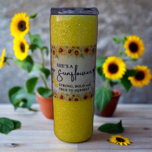 Custom Painted Sunflower Stainless Skinny Tumbler W/Dual Lid Set and Straw- 30 Oz