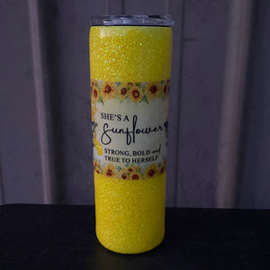 Custom Painted Sunflower Stainless Skinny Tumbler W/Dual Lid Set and Straw- 30 Oz