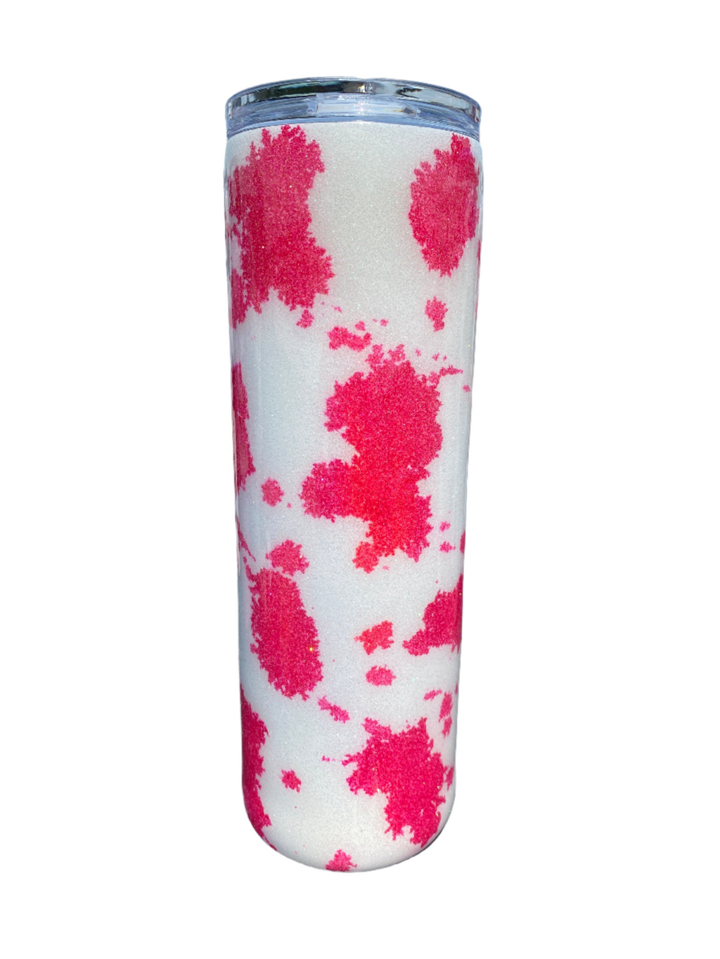 Custom Painted Pink Cow Stainless Skinny Tumbler w/Sliding Lid and Straw- 30 Oz