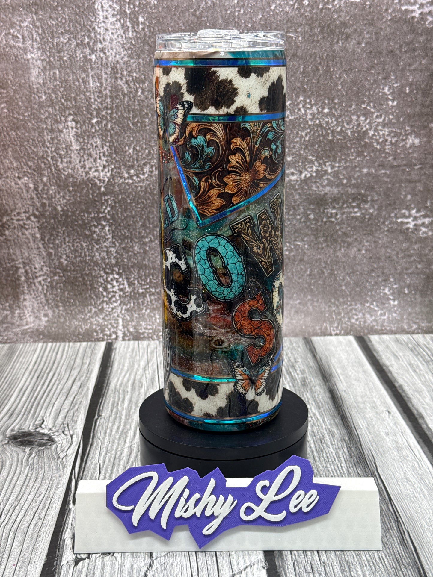 Custom Painted Cowgirl Soul Stainless Skinny Tumbler w/Sliding Lid and Straw- 30 Oz