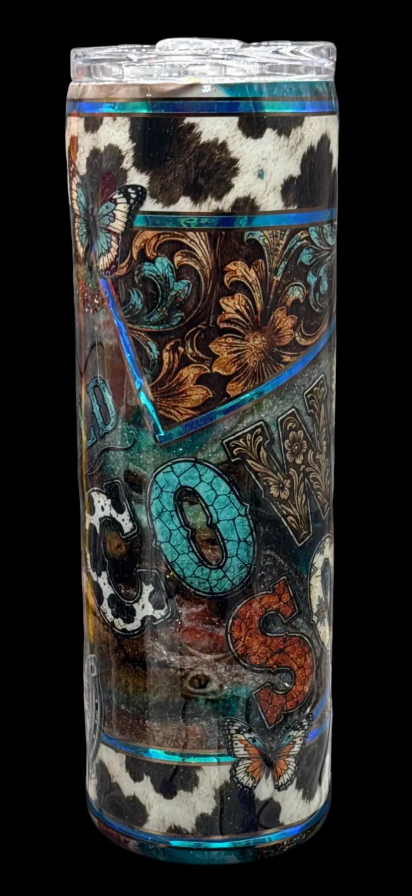 Custom Painted Cowgirl Soul Stainless Skinny Tumbler w/Sliding Lid and Straw- 30 Oz