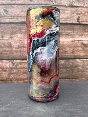 Hand Painted Maroon Gold Swirl Stainless Fatty Tumbler w/Sliding Lid and Straw- 30 Oz