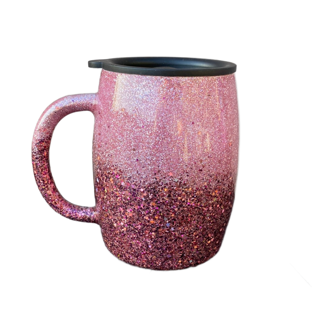 Custom Hand-Painted Pink Ombre Stainless Steel Coffee Mug - 14 Oz