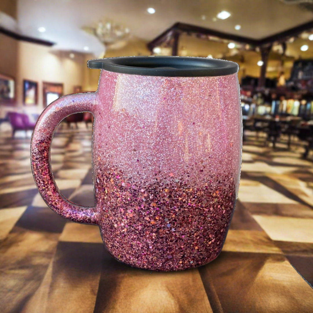 Custom Hand-Painted Pink Ombre Stainless Steel Coffee Mug - 14 Oz