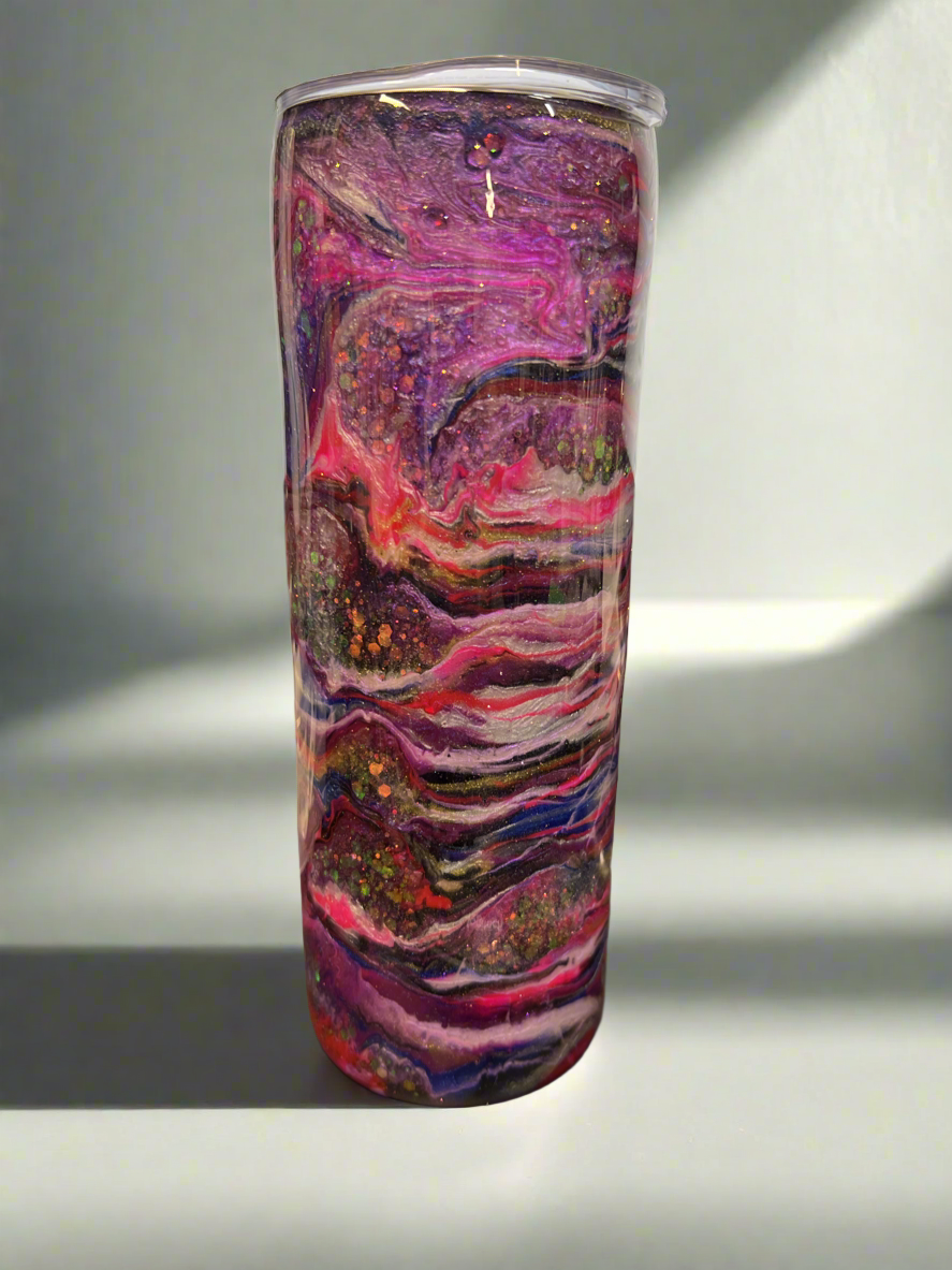 Custom Painted Pink & Purple Blurred Lines Glitter Stainless Skinny Tumbler w/Sliding Lid and Straw- 20 Oz (Copy)