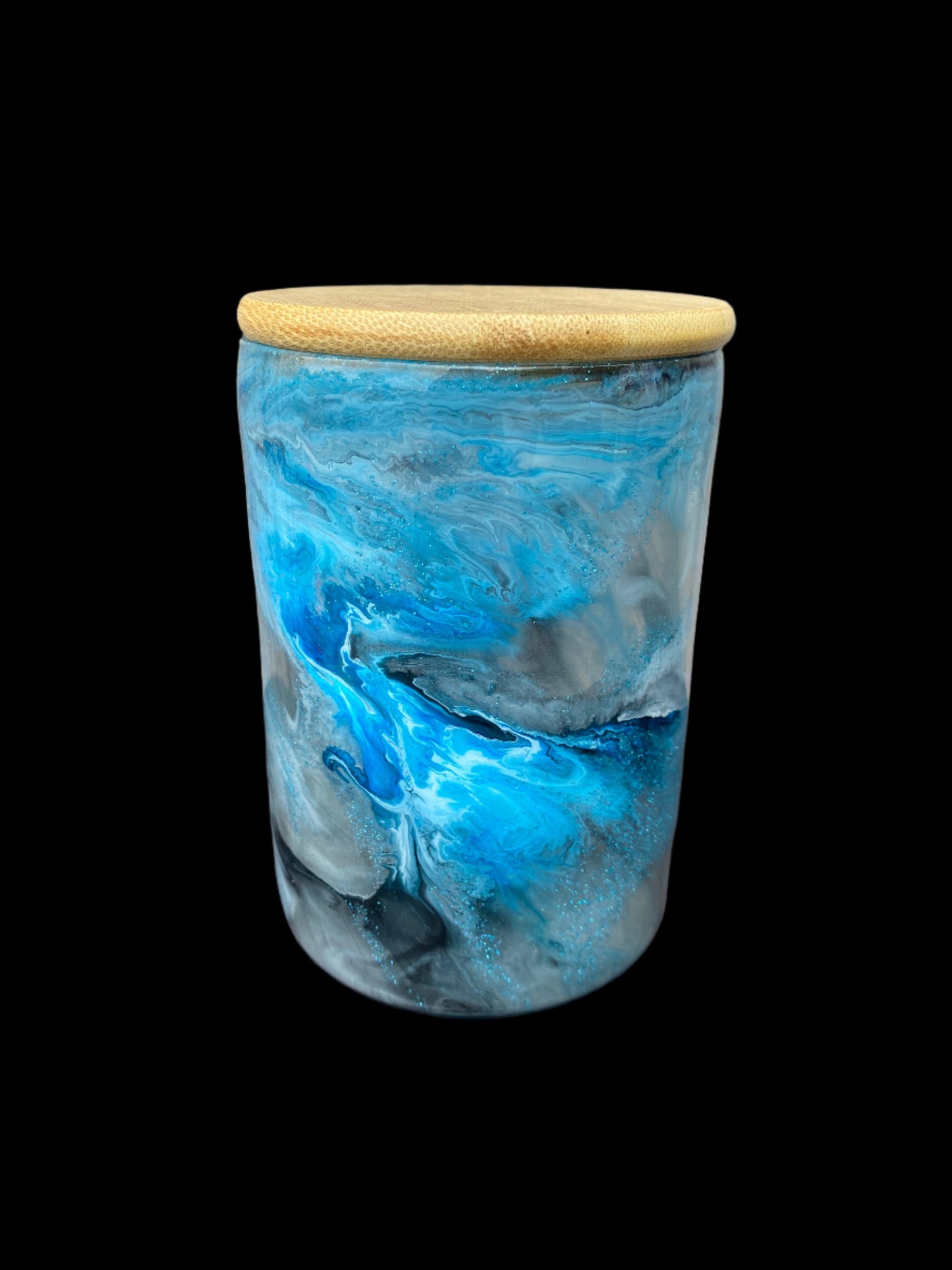 Hand-Painted Storage Jar - (Blue/Black/White) 18 Oz