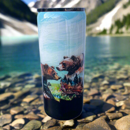 Hand Painted Bear Sky Stainless Fatty Tumbler w/Sliding Lid and Straw- 30 Oz