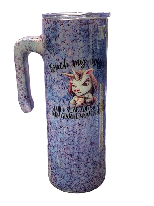 Custom Painted Touch Unicorn Stainless Grippy Handle Tumbler w/Sliding Lid and Straw- 20 Oz