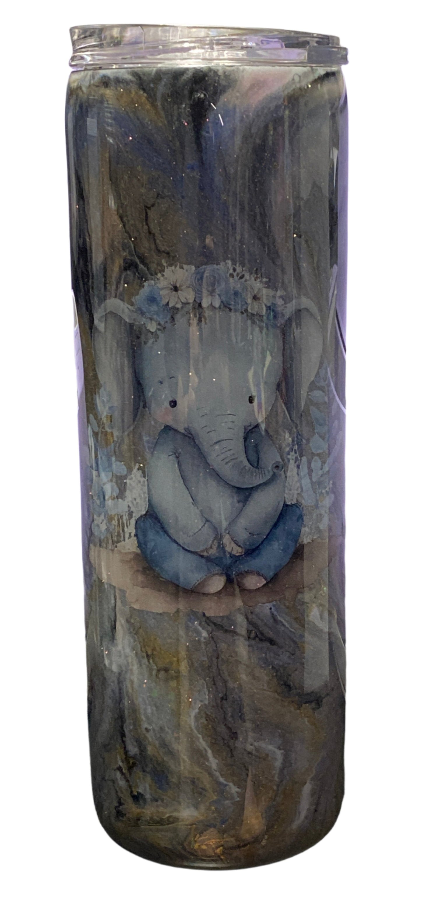 Custom Painted Grey Elephant Stainless Skinny Tumbler w/Sliding Lid and Straw- 30 Oz