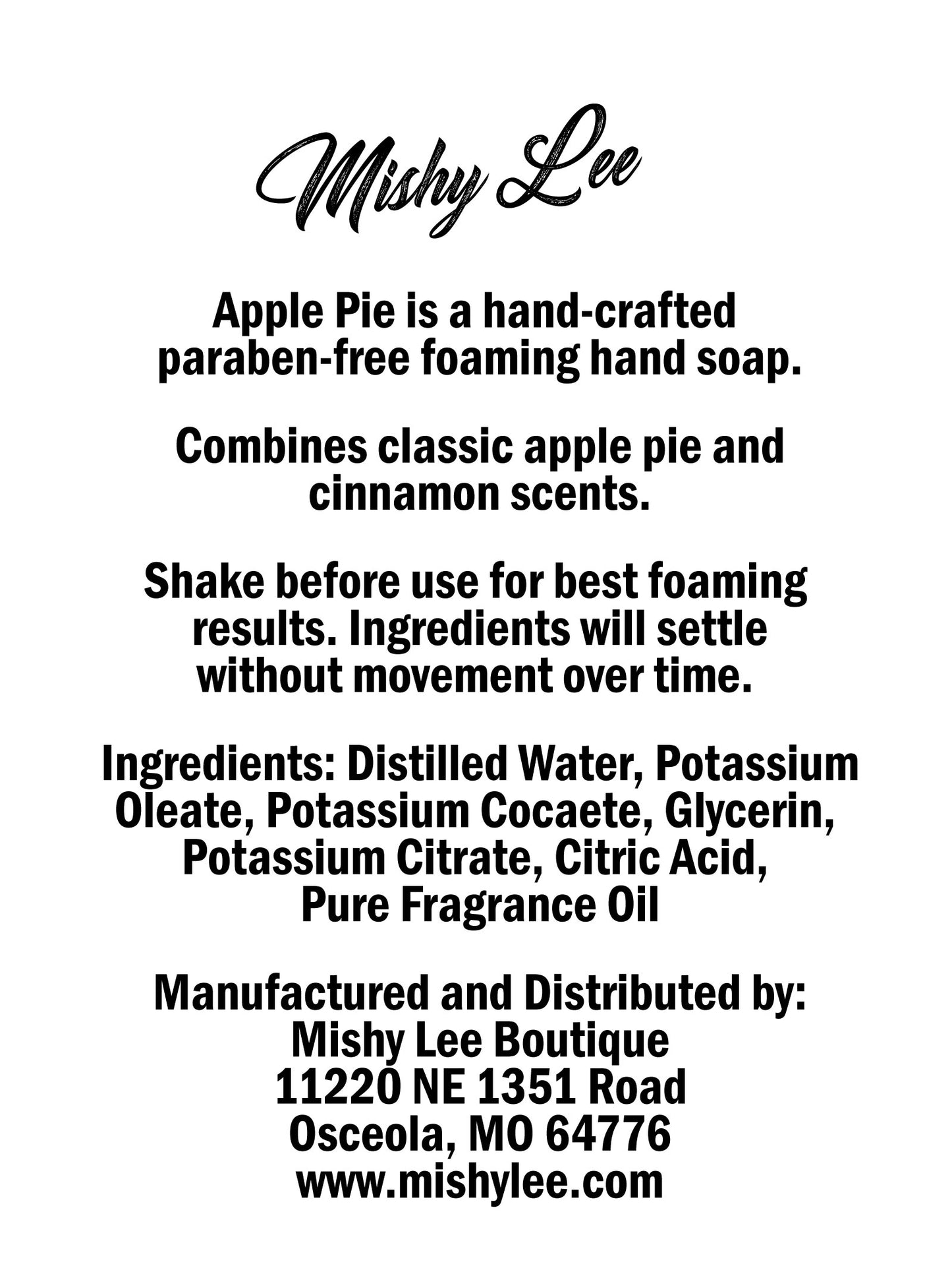 Apple Pie 8 Oz - Mishy Lee Foaming Hand Soap