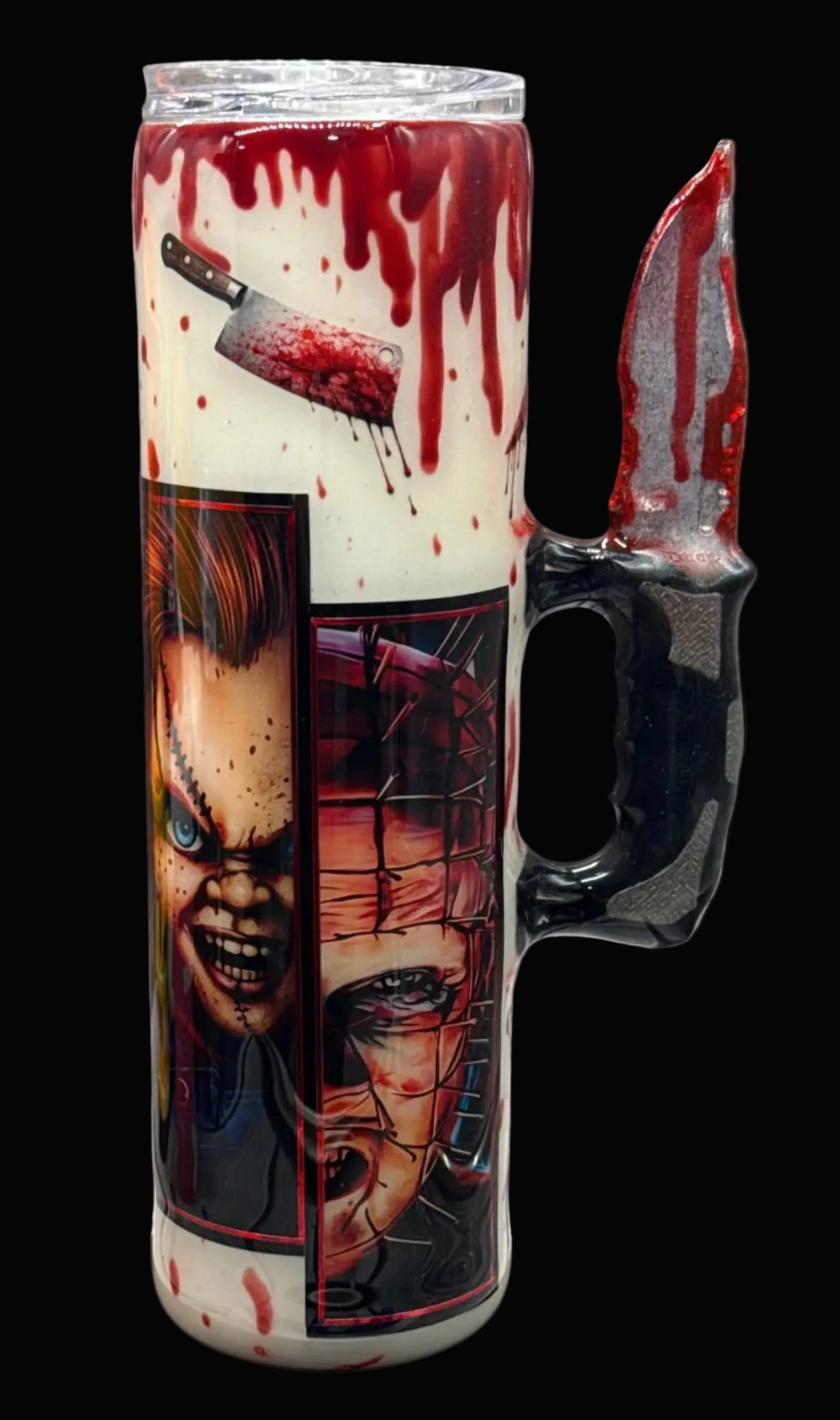 Custom Painted Horror Fans Stainless Skinny Tumbler w/Sliding Lid and Straw- 35 Oz