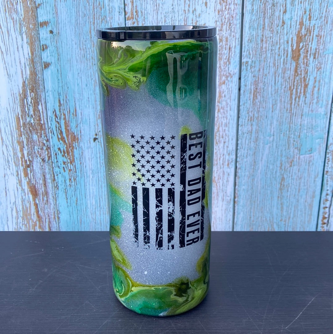 Hand Painted Best Dad Ever Stainless Fatty Tumbler w/Sliding Lid and Straw- 30 Oz