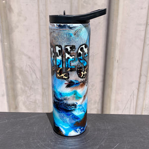 Custom Painted Blessed Life Stainless Skinny Tumbler W/Dual Lid Set and Straw- 30 Oz