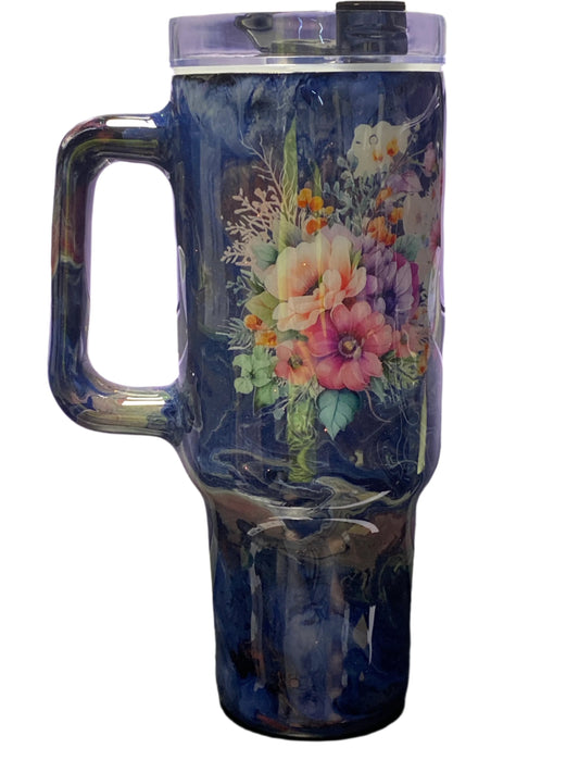 Hand Painted Floral Boots Stainless Steel Traveler Tumbler - 40 Oz