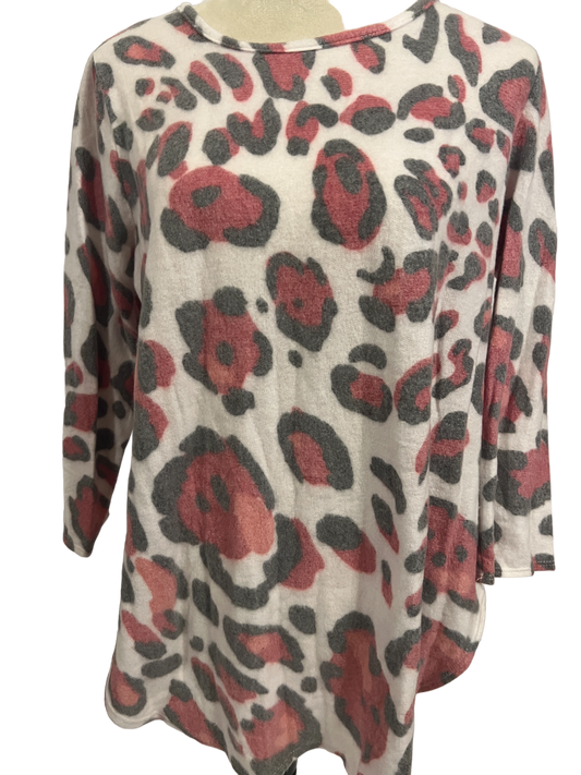 PINK LEOPARD LEOPARD PRINT LONG SLEEVE TOP