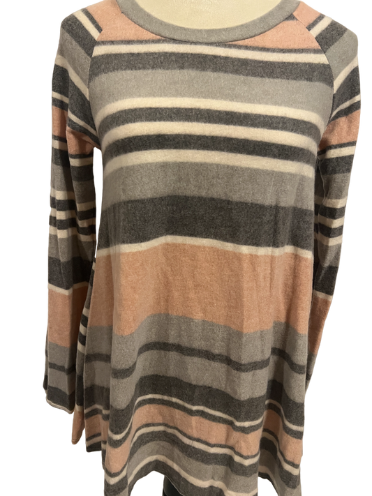 LONG SLEEVE ROUND NECK GREY STRIPE TOP