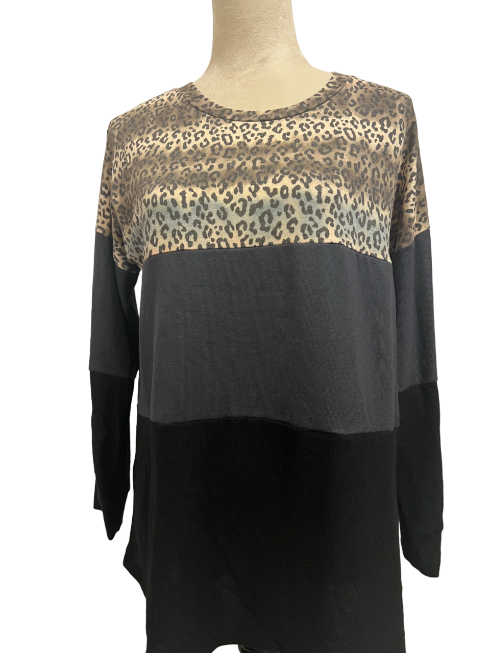 LONG SLEEVE LEOPARD  COLORBLOCK  TOP