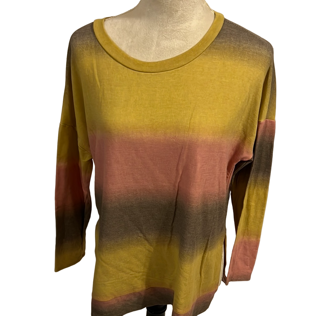 MULTI COLOR LONG SLEEVE TIE DYE ROUND NECK TOP