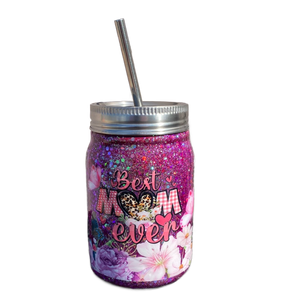 Custom Painted Best Mom Ever Stainless Steel Mason Jar Tumbler - 12 Oz