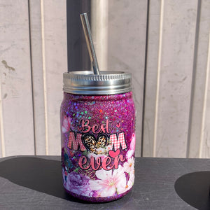 Custom Painted Best Mom Ever Stainless Steel Mason Jar Tumbler - 12 Oz