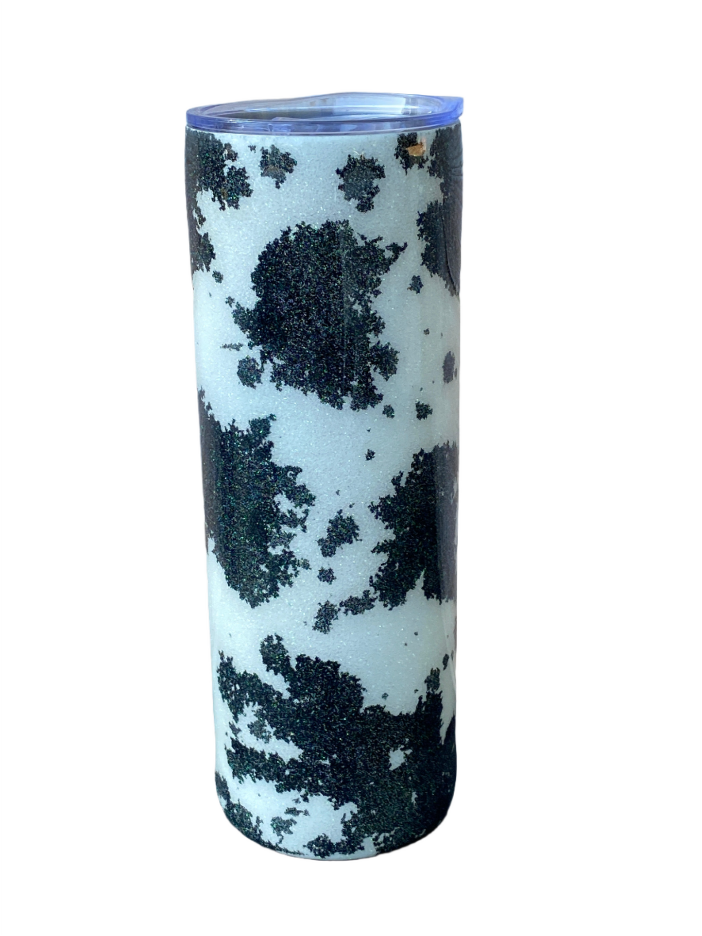 Custom Painted Black Cow Stainless Skinny Tumbler w/Sliding Lid and Straw- 20 Oz