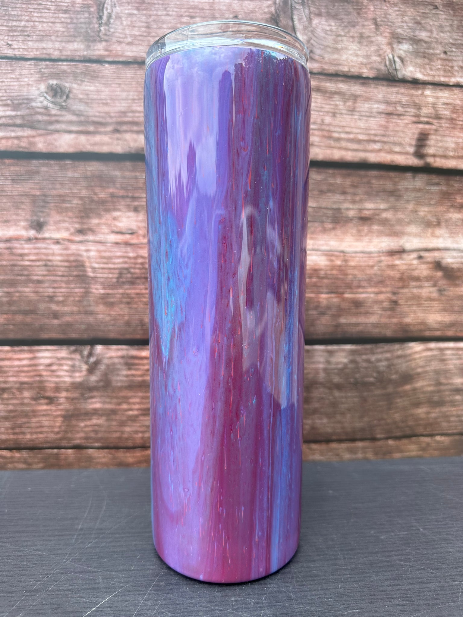 Custom Painted Maroon Blue Swirl Dragon Stainless Skinny Tumbler w/Sliding Lid and Straw- 30 Oz