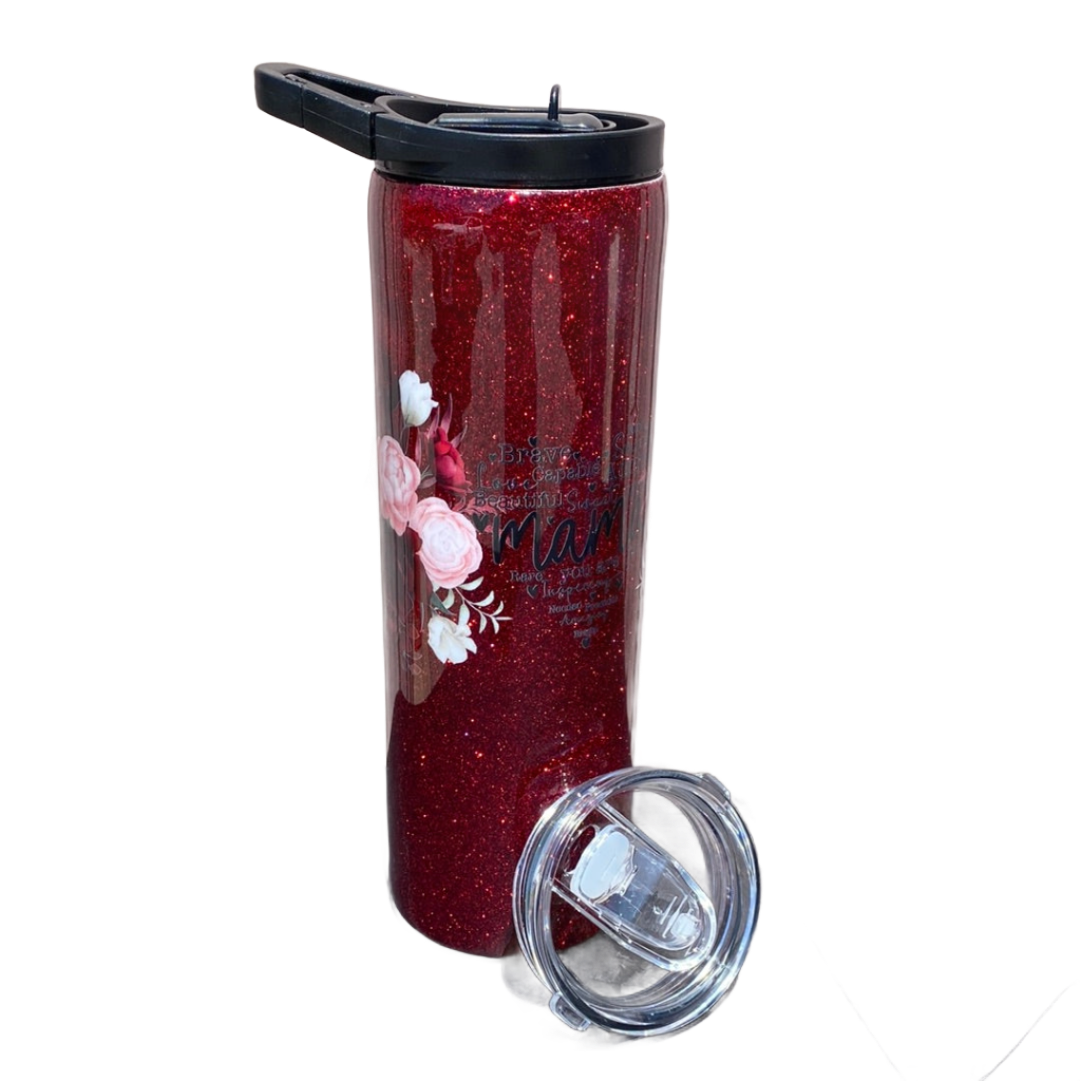 Custom Painted Sweet Mama Roses Stainless Skinny Tumbler W/Dual Lid Set and Straw- 30 Oz