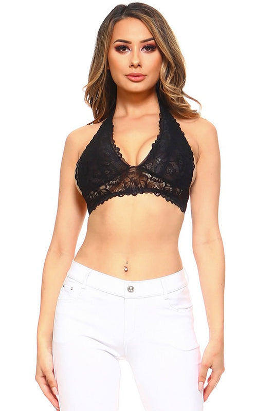 LADIES LACE HALTER BRA