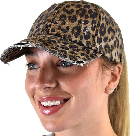 CC BT-799 Leopard Criss-Cross Baseball Cap. 100% Cotton