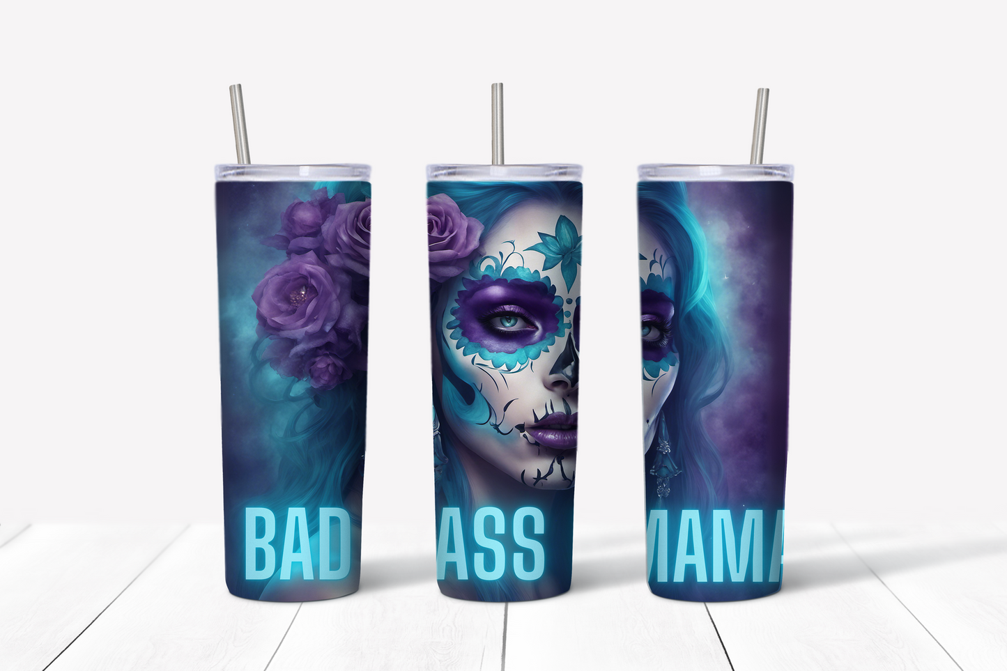 Bad A** Mama Skinny Tumbler w/Sliding Lid and Straw- 20 Oz