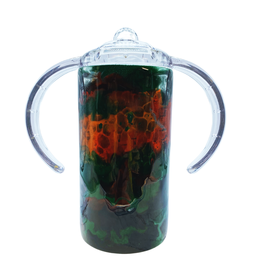 Custom Hand-Painted Tumbler with Sippy Lid (Alcohol Ink/Foil) - 14 Oz