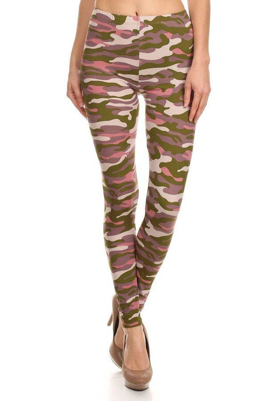 PINK CREAM GREEN CAMO Print Print Full Length One Size Leggings