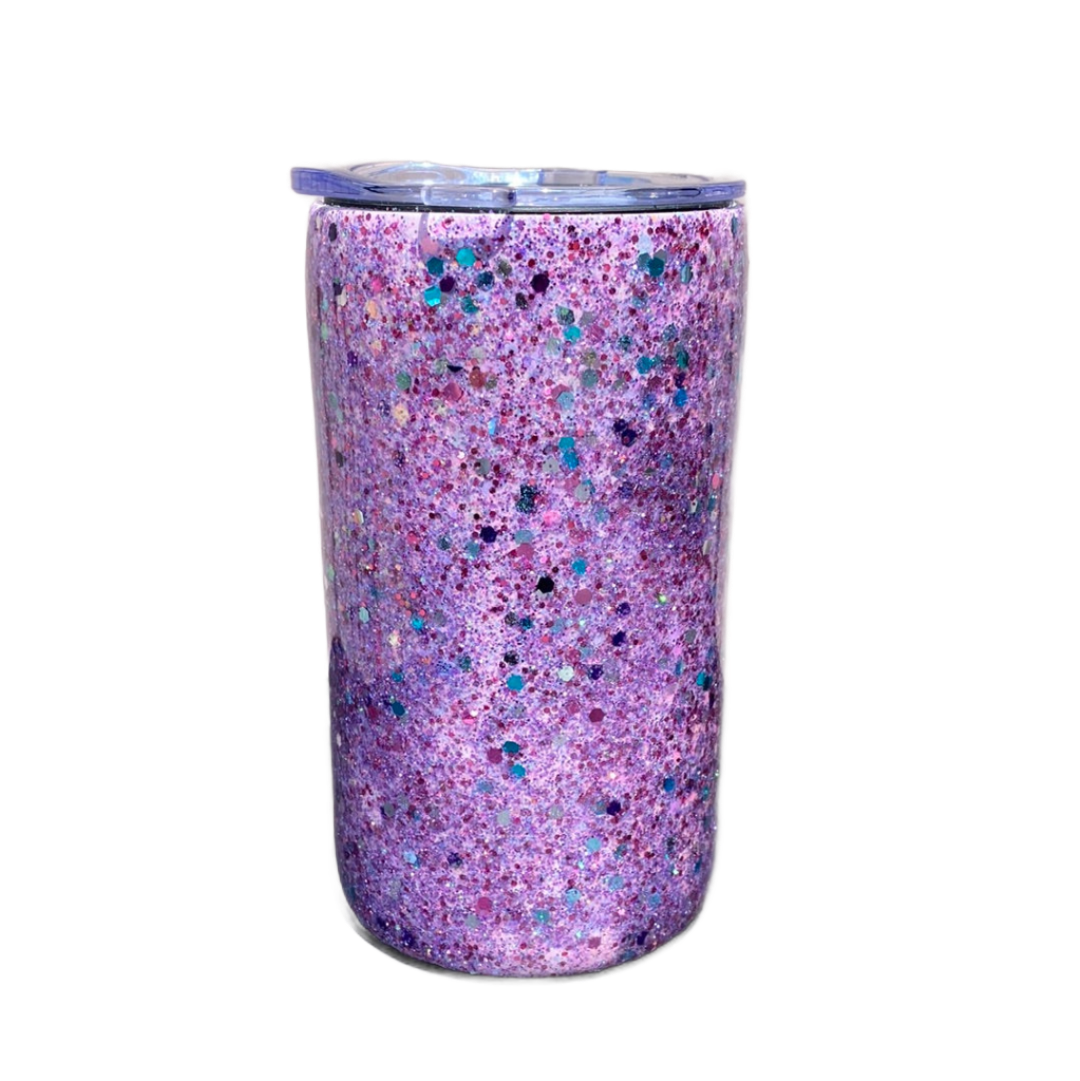 Custom Hand-Painted Purple Teal Glitter Tumbler - 14 Oz