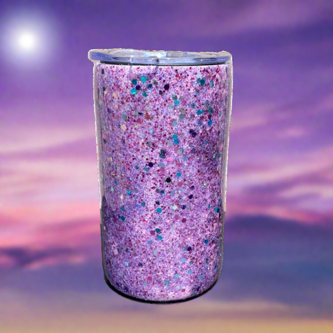 Custom Hand-Painted Purple Teal Glitter Tumbler - 14 Oz