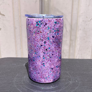 Custom Hand-Painted Purple Teal Glitter Tumbler - 14 Oz