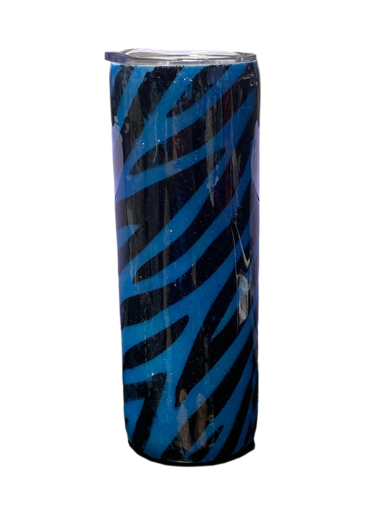 Custom Painted Blue Zebra Stainless Skinny Tumbler w/Sliding Lid and Straw- 20 Oz