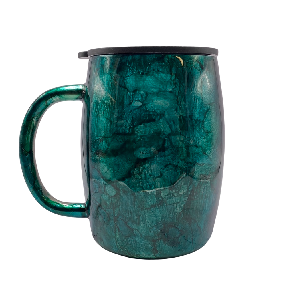 Hand-Painted Stainless Steel Coffee Mug (Alcohol Ink) - 14 Oz