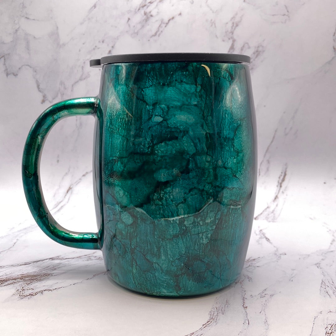 Hand-Painted Stainless Steel Coffee Mug (Alcohol Ink) - 14 Oz