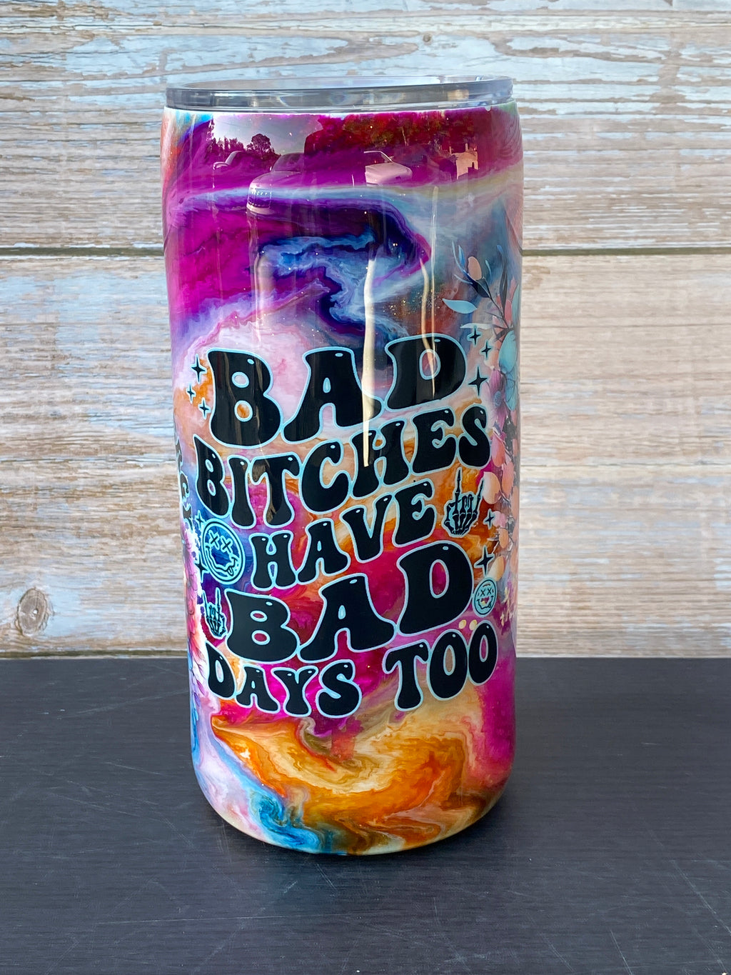 Custom Painted Bad Days Stainless Fatty Tumbler w/Sliding Lid and Straw- 20 Oz