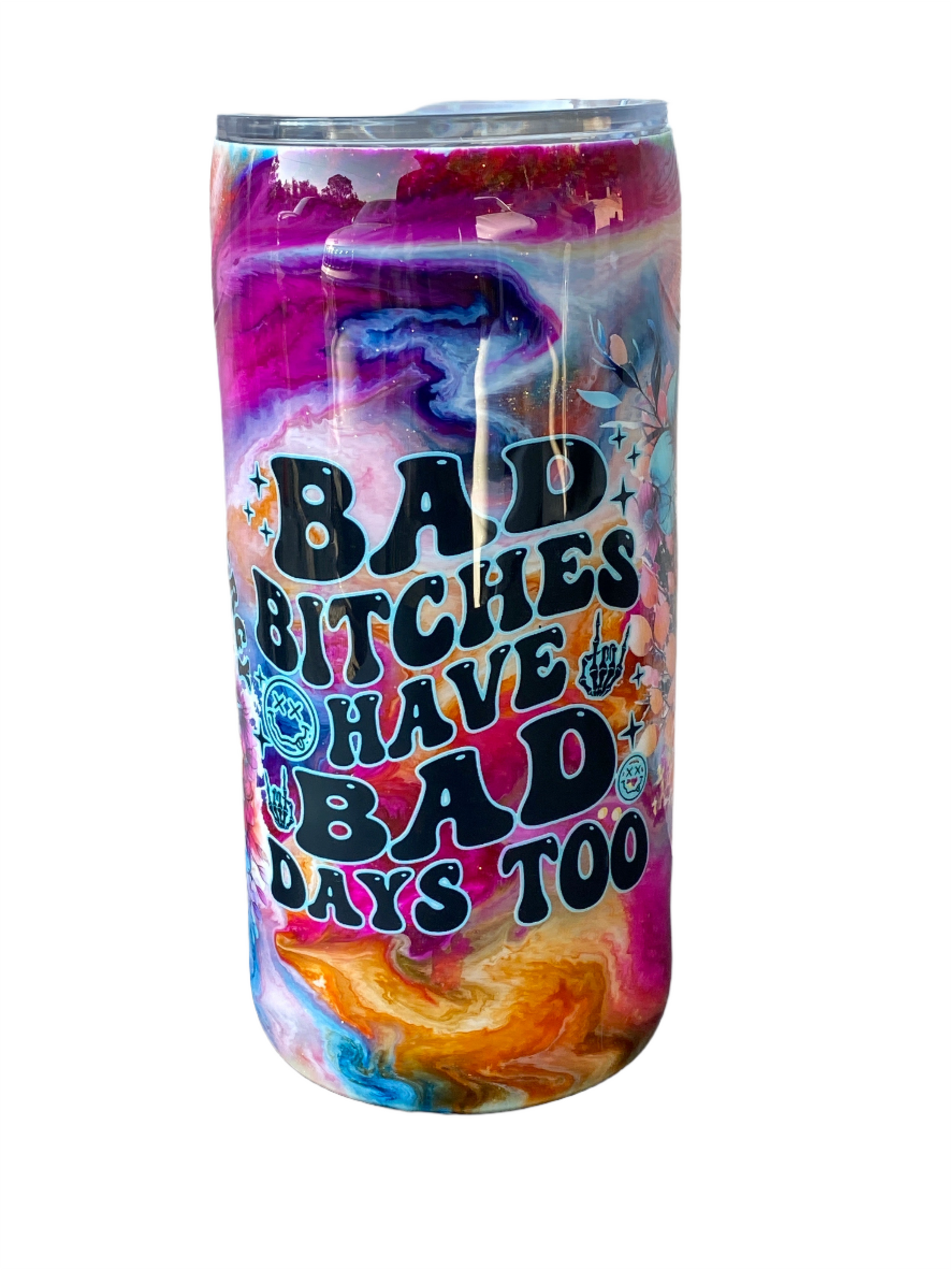 Custom Painted Bad Days Stainless Fatty Tumbler w/Sliding Lid and Straw- 20 Oz