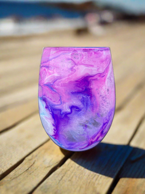 Custom Painted Pink Purple Swirl Wine Glass - 10 Oz