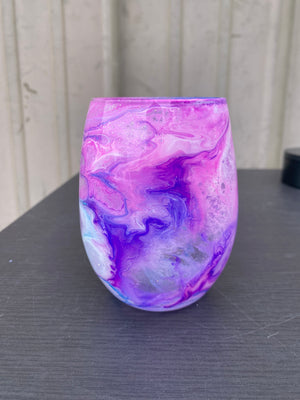 Custom Painted Pink Purple Swirl Wine Glass - 10 Oz