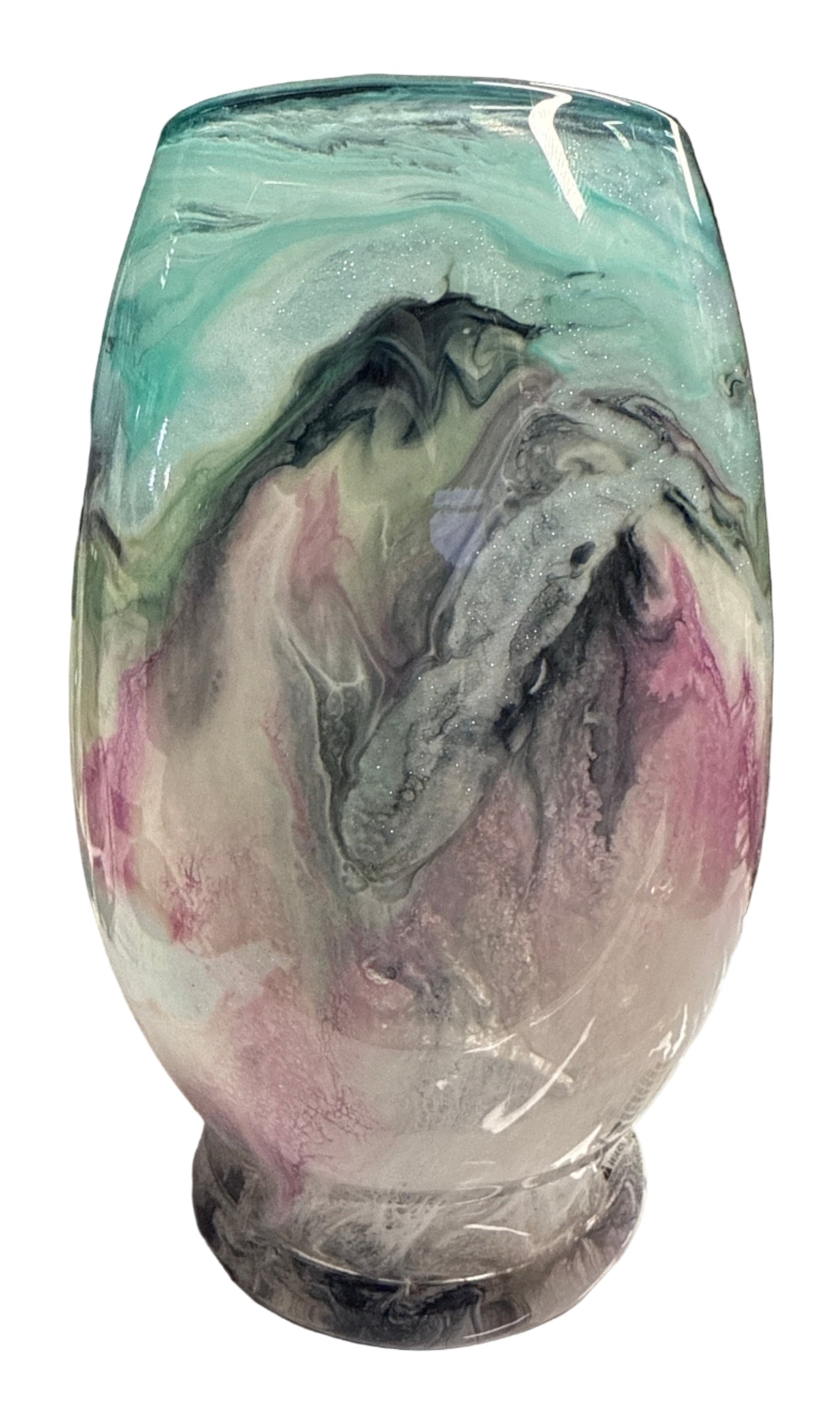 Hand Painted Vase - 7.25 x 4.5 (Teal Black Pink Swirl)