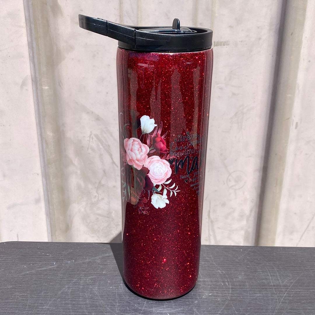 Custom Painted Sweet Mama Roses Stainless Skinny Tumbler W/Dual Lid Set and Straw- 30 Oz