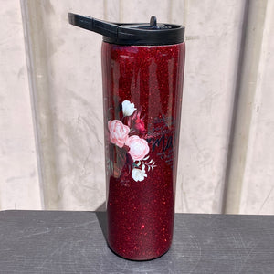 Custom Painted Sweet Mama Roses Stainless Skinny Tumbler W/Dual Lid Set and Straw- 30 Oz