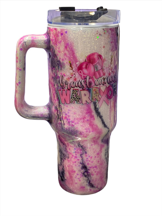 Hand Painted Cancer Warrior Stainless Steel Traveler Tumbler - 40 Oz