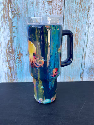 Hand Painted Sea Life Stainless Steel Traveler Tumbler - 40 Oz