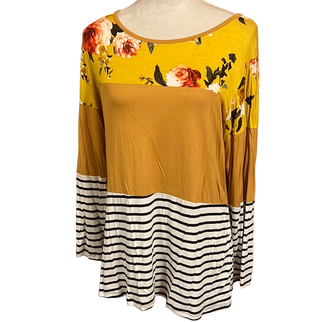 LONG SLEEVE STRIPE/FLORAL TUNIC TOP