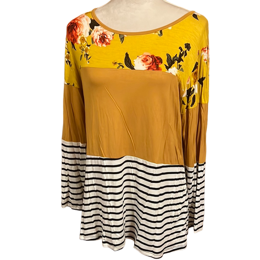 LONG SLEEVE STRIPE/FLORAL TUNIC TOP