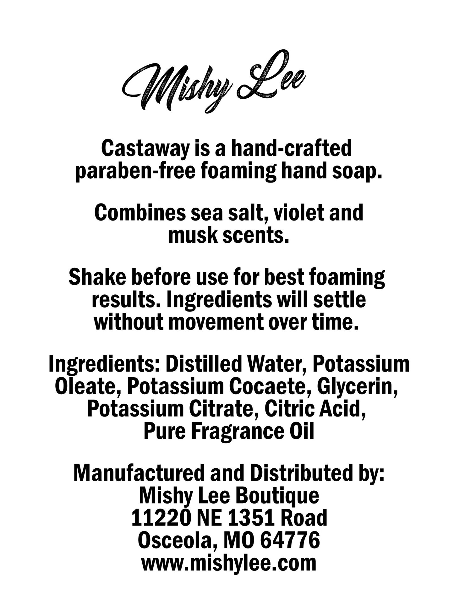 Castaway 8 Oz - Mishy Lee Foaming Hand Soap